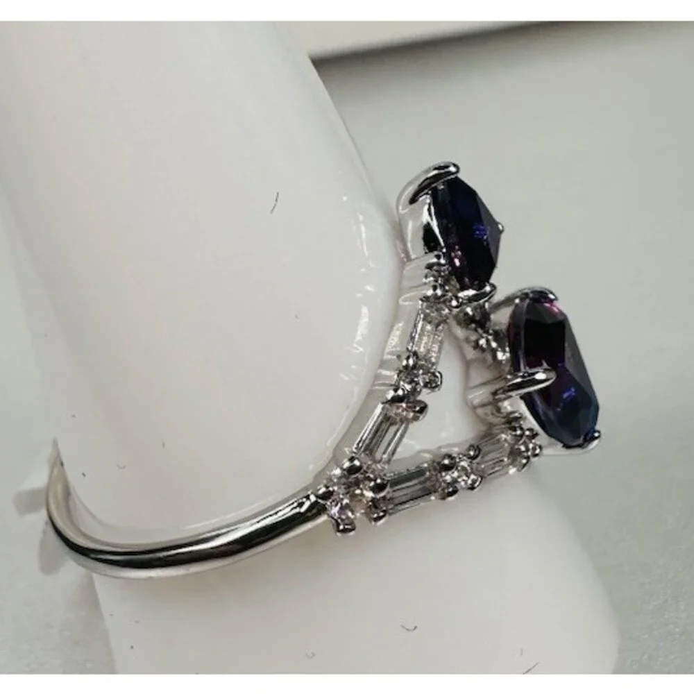 Bomb Party Ring Size 11 Blue Purple Pink Trilliant Crystal Rhodium Statement NWT